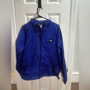 Vintage North Face Windbreaker Hooded Jacket Full Zip Box Logo Nylon Blue Mens S
